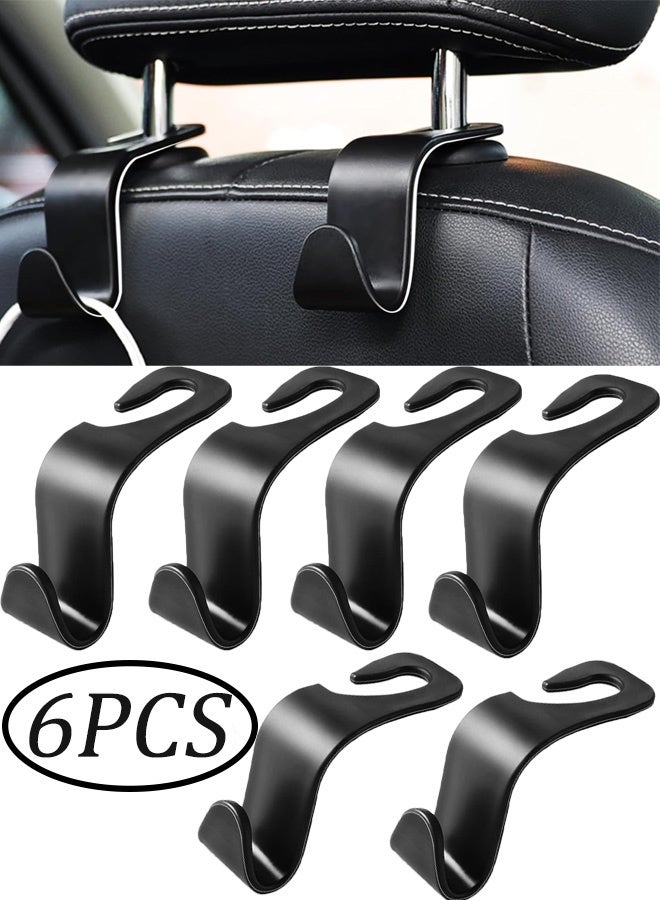 6 قطع من خطافات مسند الرأس للسيارة باللون الأسود خطافات لتنظيم المقعد الخلفي منظم التخزين إكسسوارات داخلية شماعات حقائب شديدة التحمل للمحافظ والحقائب وأكياس البقالة والألعاب مناسبة لجميع أنواع السيارات والشاحنات وسيارات الدفع الرباعي والشاحنات الصغيرة - Image 1